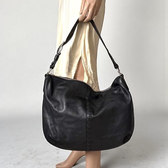 COACH F13108 SoHo Black Leather Whipstitch Wide Buckle Strap Shoulder Bag Large - Picture 3 of 16